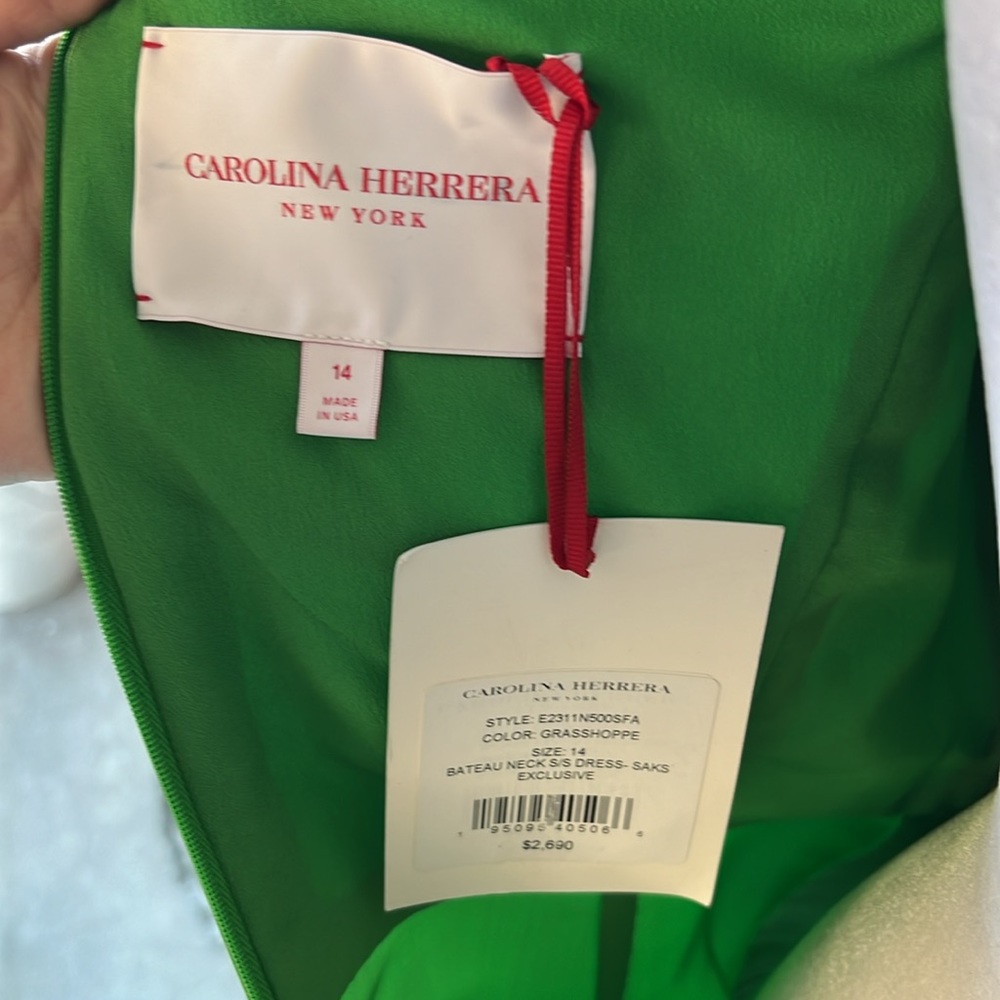 Carolina Herrera Chalet Bateau Neck Silk Faille Dress Size 14 NWT - Picture 4 of 10